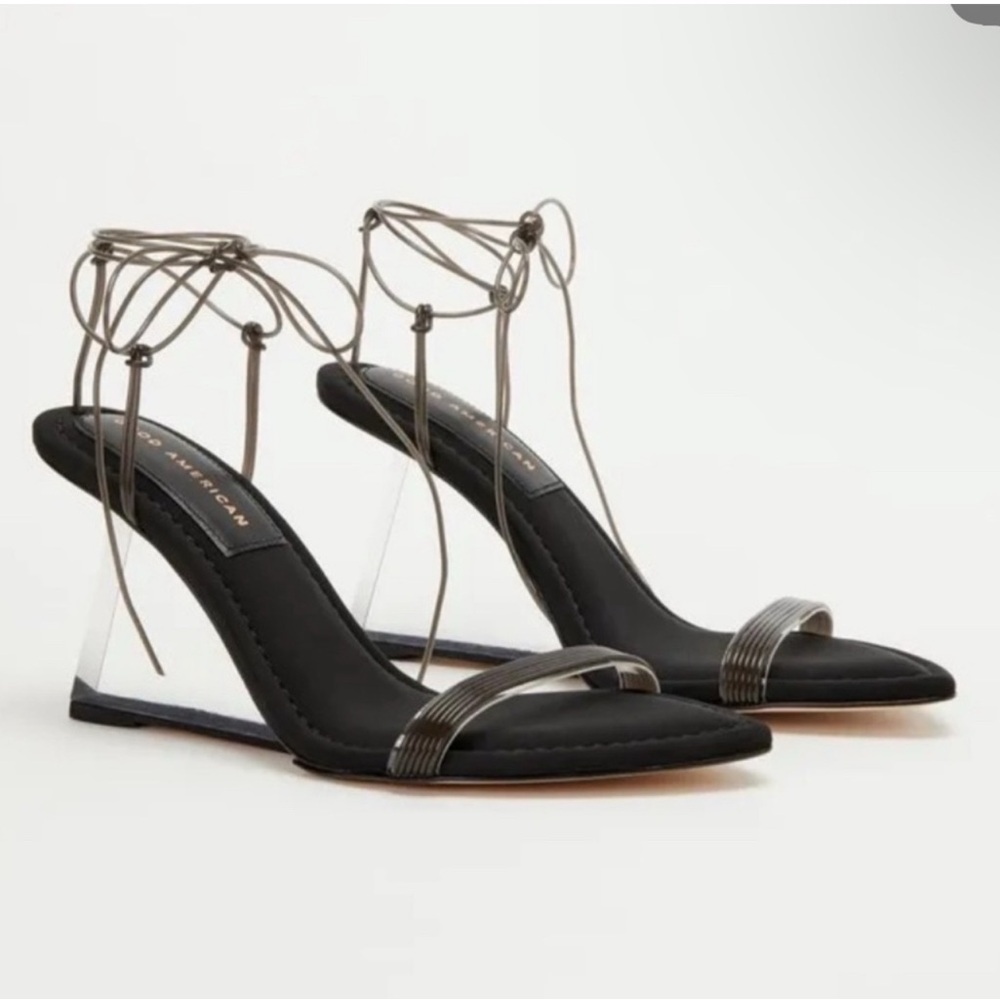 NWB Good American Black Strappy Heels